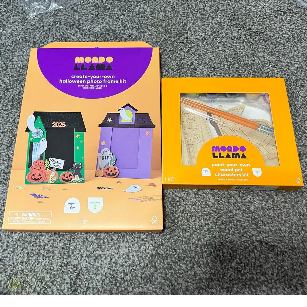 Mondo Llama Halloween Craft Kit Bundle Photo Frame + Paint Your Own Wood Pet